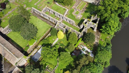 Drone image looking down onto Whalley Abbey in Lancashire England.  © ReayWorld