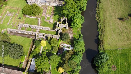 Drone image looking down onto Whalley Abbey in Lancashire England.  photo