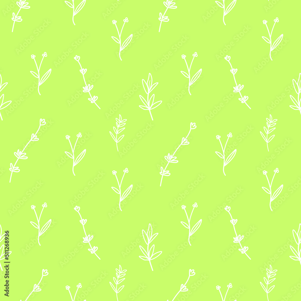 Vector seamless floral pattern in white line on lime background.Repeating botanical print in a minimalist style in bright modern colors.Designs for textiles,wallpaper,fabric,wrapping paper,packaging. Vector seamless floral pattern in white line on lime background.Repeating botanical print in a minimalist style in bright modern colors.Designs for textiles,wallpaper,fabric,wrapping paper,packaging.