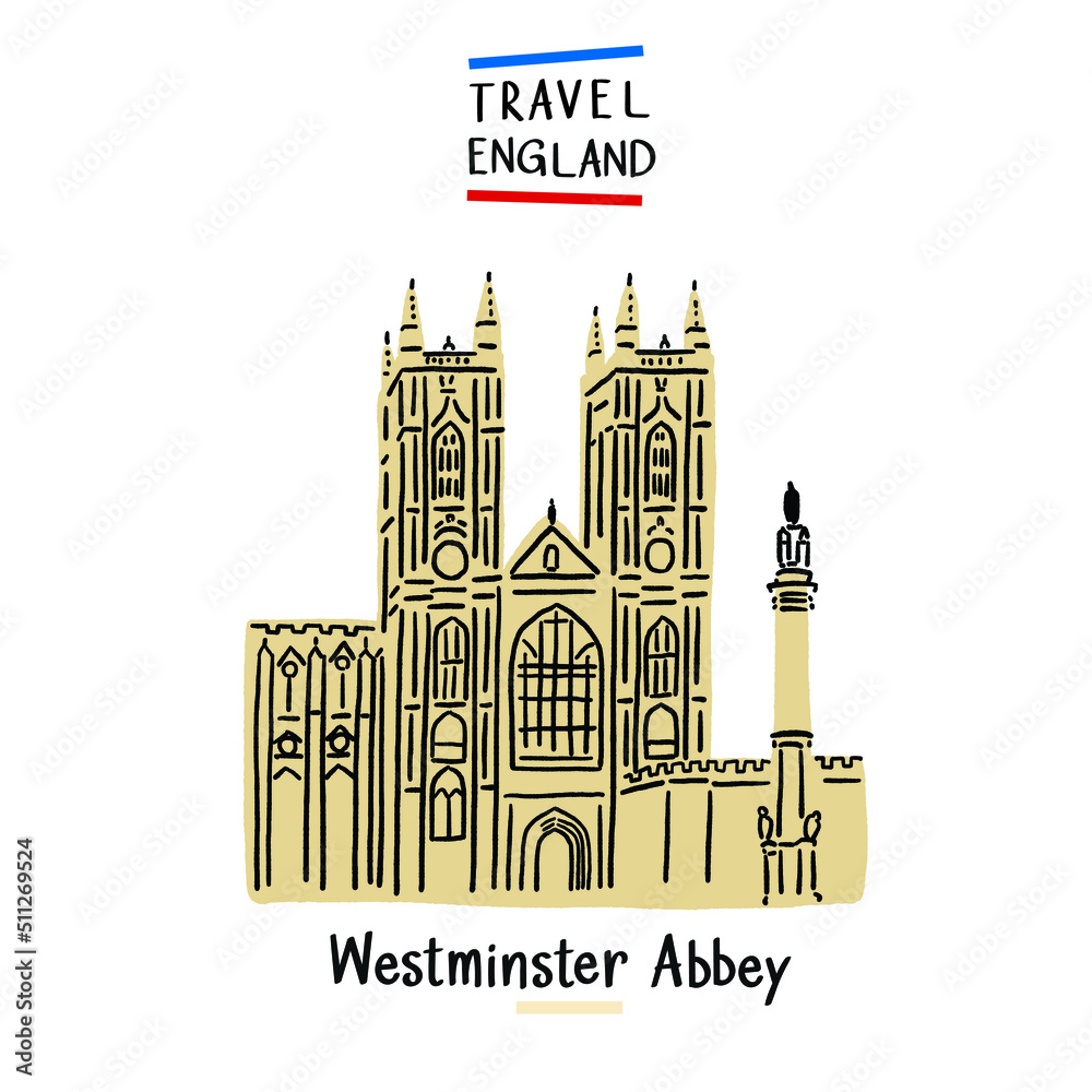 Westminster Abbey Gothic church of Westminster London Hand drawn color Illustration