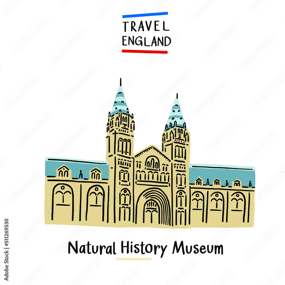 Natural History Museum London UK travel Hand drawn color Illustration