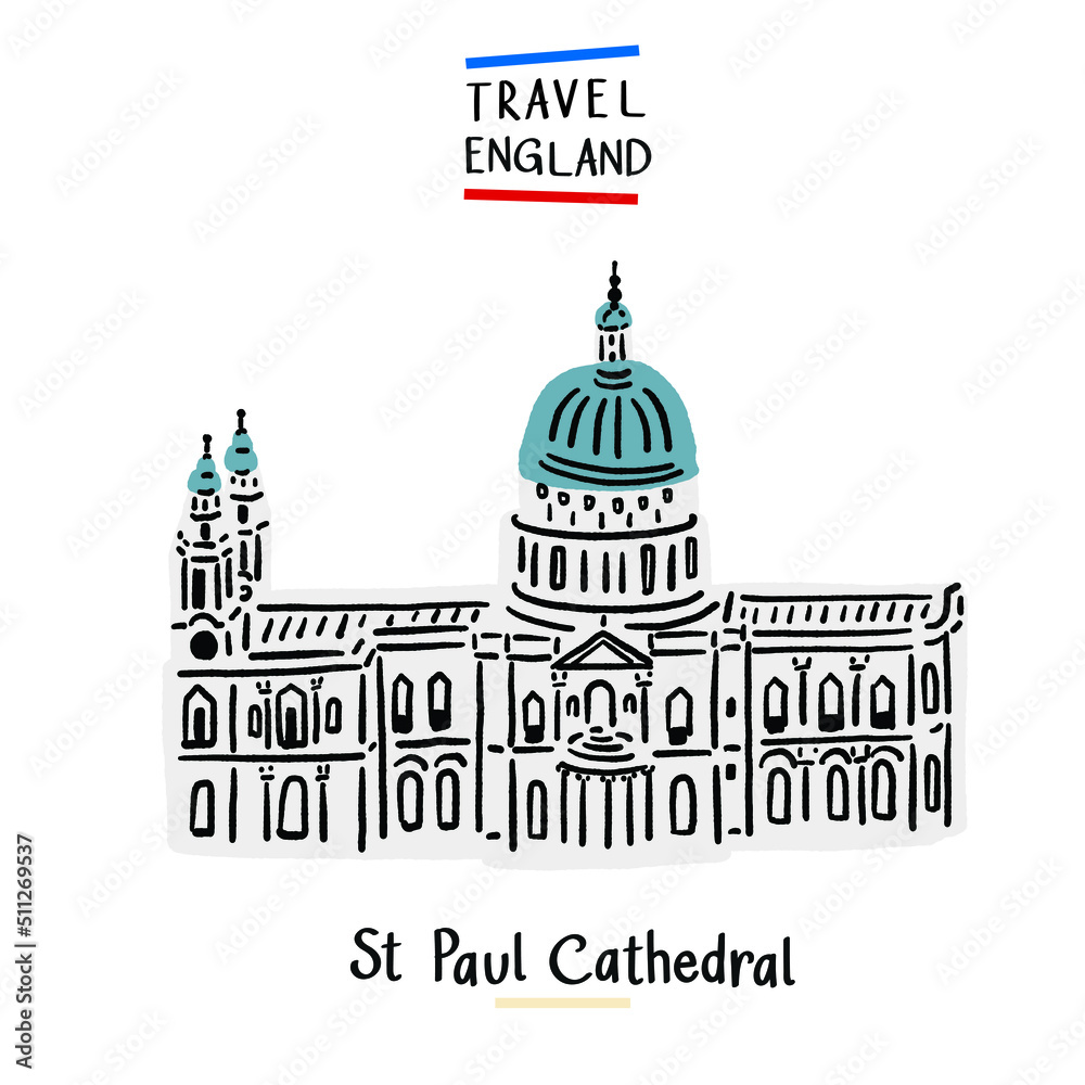 St Paul's Cathedral London Hand drawn color Illustration