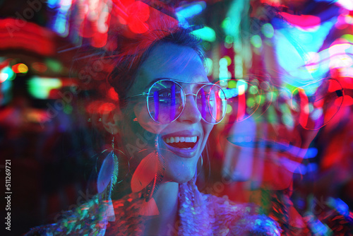 Woman having psychedelic trip with hallucinations after drug abuse