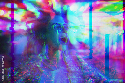 фотографія Woman having psychedelic trip with hallucinations after drug abuse
