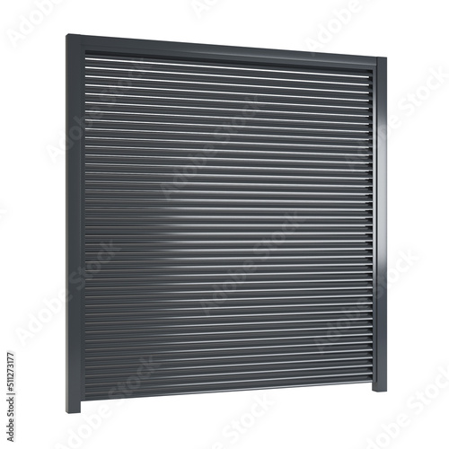 Metal fence on a white background. Barrier for protection and control. 3D rendering.