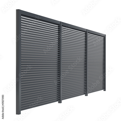 Metal fence on a white background. Barrier for protection and control. 3D rendering.