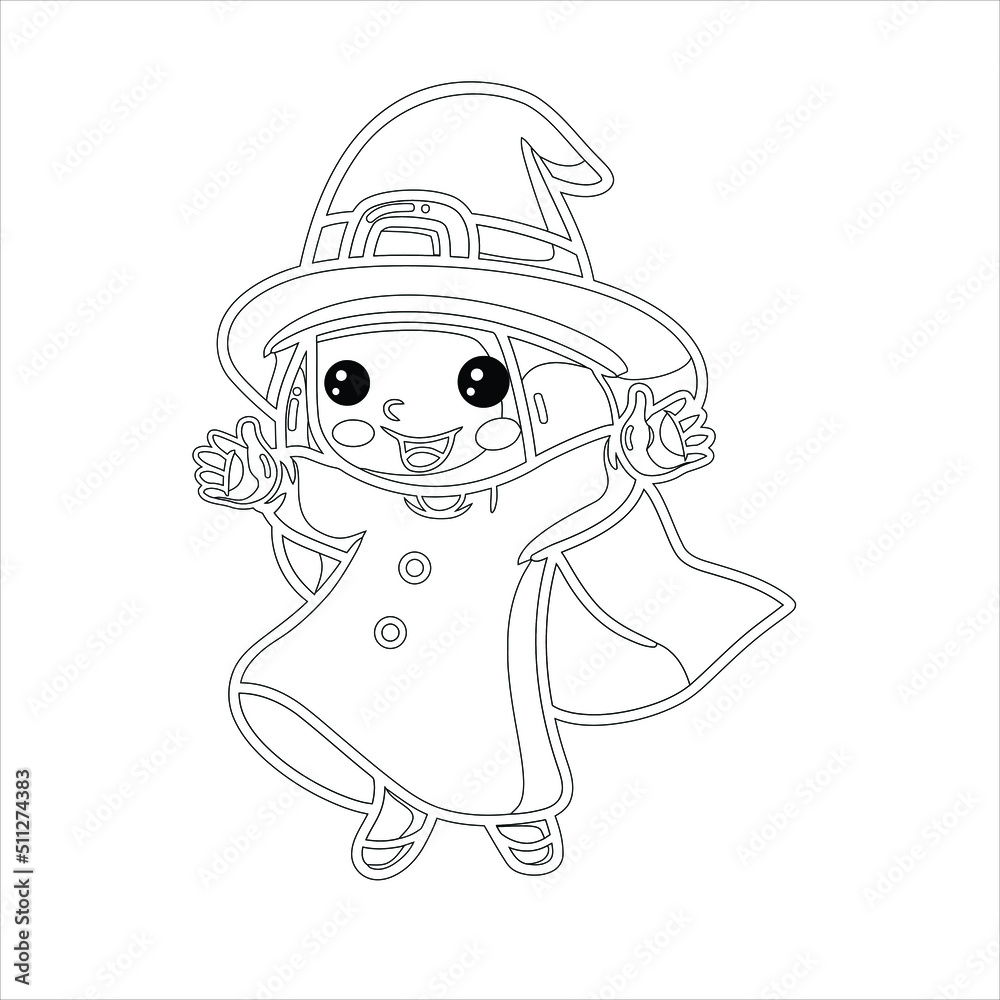 Sweet girl witch Coloring page , Cute chibi kawaii Witch characters
