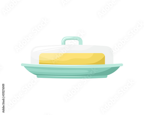 Vector illustration of a butter dish. Classic tableware.