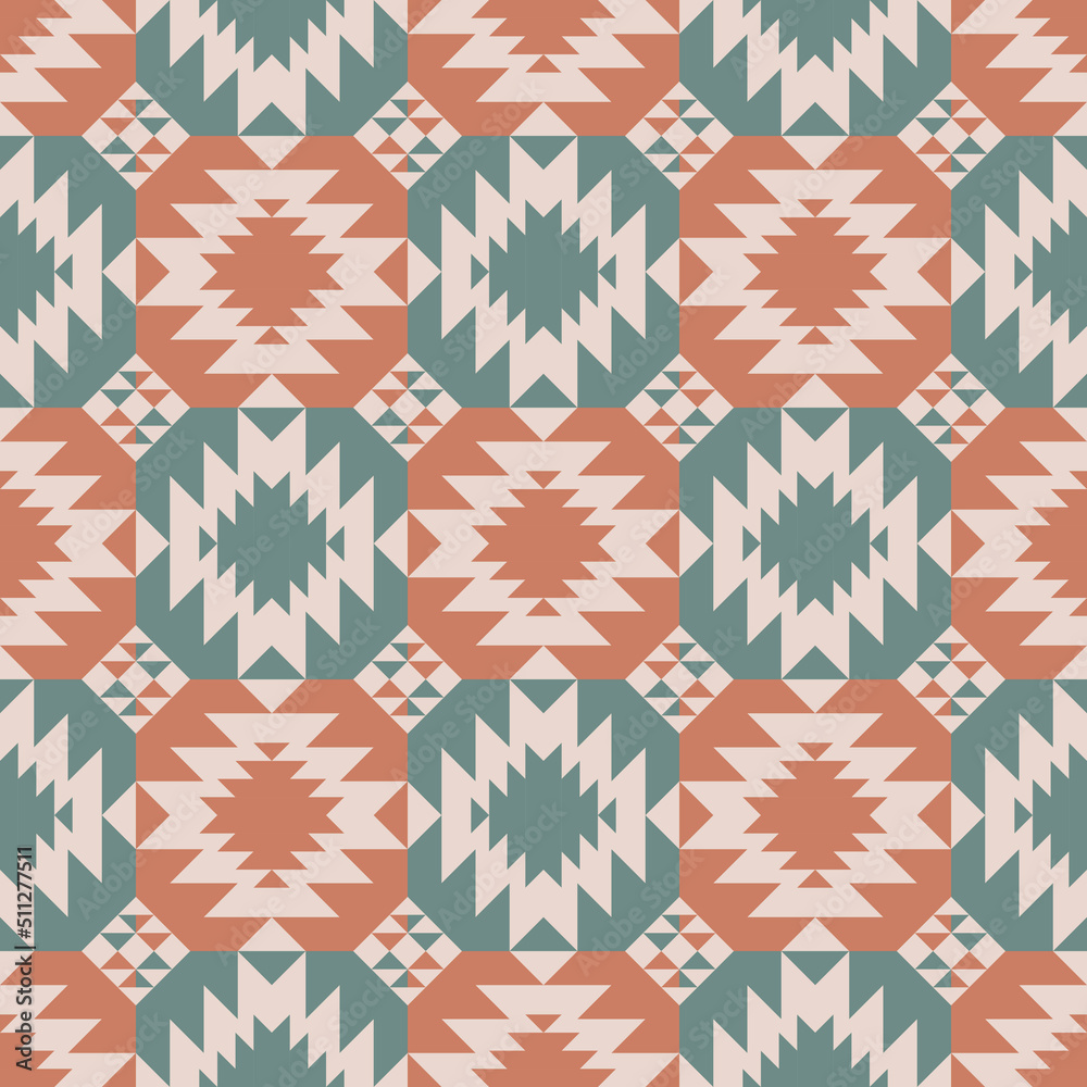 Vector native aztec geometric shape morocco color style seamless pattern background. Use for fabric, textile, interior decoration elements, upholstery, wrapping.