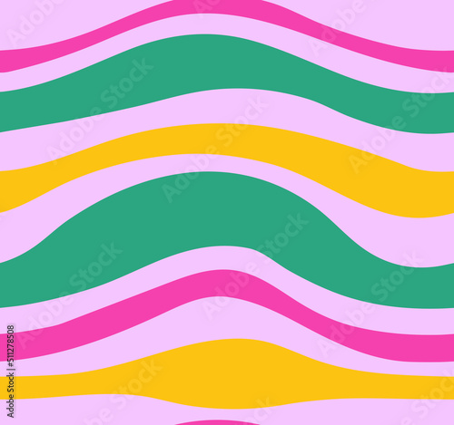 Seamless pattern background with abstract retro vintage 90s 00s y2k aesthetic waves. Bright pink, purple, yellow green vector illustration.