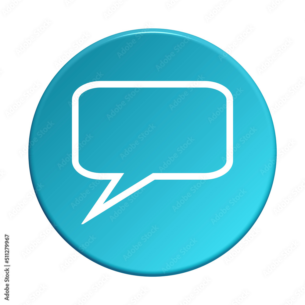 Runder blauer Button mit Sprechblase zeigt Kommunikation, Chat, Forum oder Kontakt Runder blauer Button mit Sprechblase zeigt Kommunikation, Chat, Forum oder Kontakt