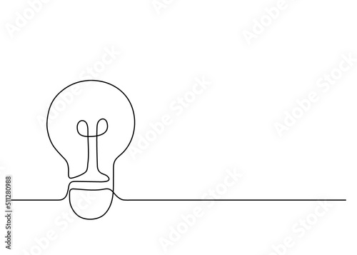 Lightbulb outline, electric light bulb symbol idea, continuous one art line drawing. Concept of idea emergence, sustainable energy of electricity. Editable single line. Vector illustration