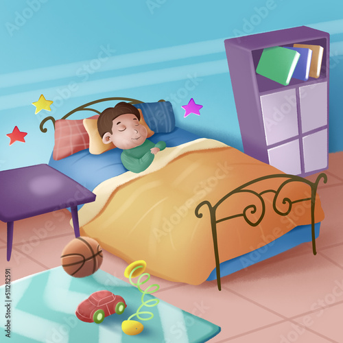 child sleeping in bed