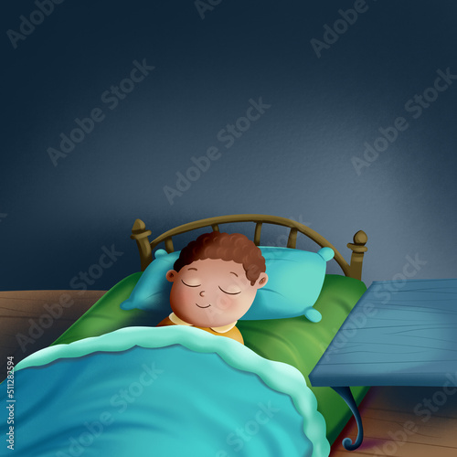 child sleeping in bed