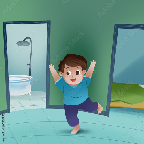 illustration of a kid playing in a room