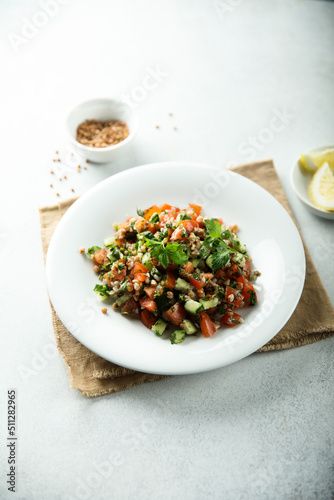 Healthy buckwheat salad with vegetables