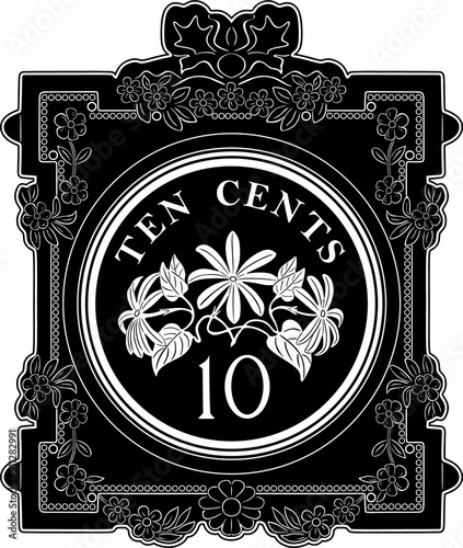 singapore 10 cent coin with vintage frame handmade vector