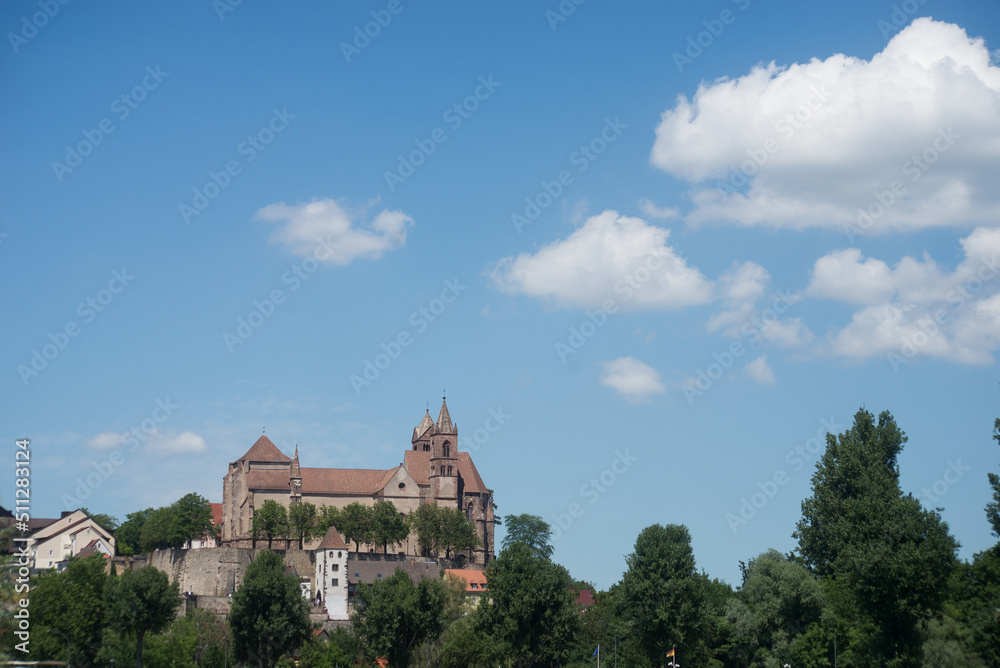 Panorama of the medieval village of Breisach in germany with roman church