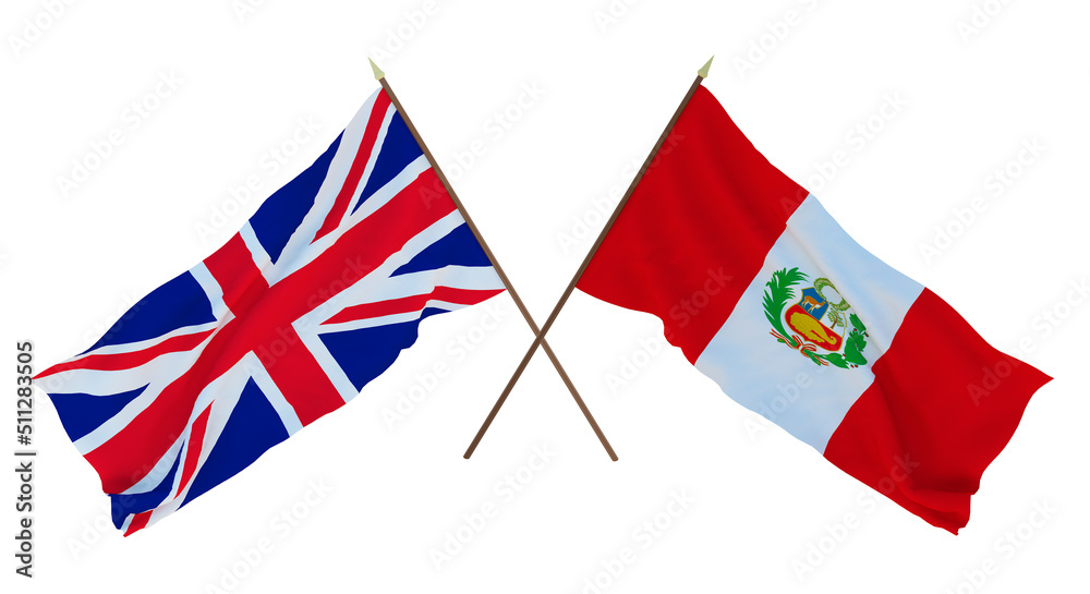 Background for designers, illustrators. National Independence Day. Flags The United Kingdom of Great Britain and Northern Ireland and Peru Background for designers, illustrators. National Independence Day. Flags The United Kingdom of Great Britain and Northern Ireland and Peru