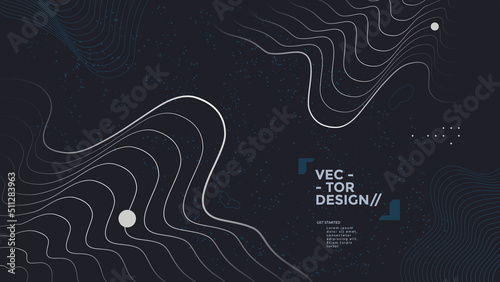 White wave on black background. Abstract Futuristic banner. Vector illustration