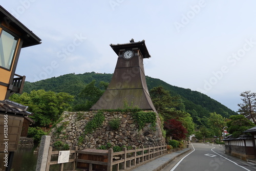 A scene of Shinko-ro Clock Tower at Izushi-cho Town in Toyo-oka City in Hyogo Prefecture 日本の兵庫県豊岡市出石町にある宸鼓楼の風景 photo