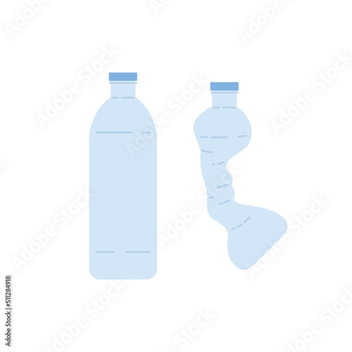 icon or symbol. plastic bottles that are still good and plastic bottles that are dented and damaged. object condition. before after. cartoon flat illustration. concept design. element