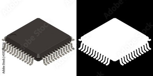 3D rendering illustration of a 48 pins microcontroller microchip package photo