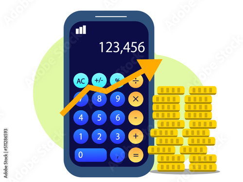 Smartphone With Calculator App and money. Vector illustration 