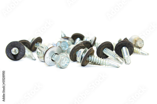 A picture of screws on white background with selective focus