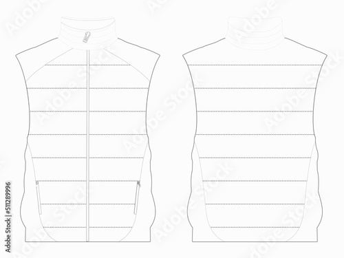 Puffer Vest Editable Vector Sketch Illustration, Sportswear Apparel Template, Digital Cloths Fashion Jacket, Mens Wear Template