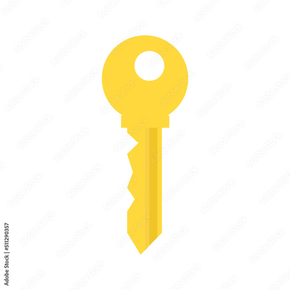 Key security vector icon door. House lock and safe home protection. Metal sign privacy secure. Gold silhouette isolated white and shape business access. Simple yellow tool for padlock and shiny sign Key security vector icon door. House lock and safe home protection. Metal sign privacy secure. Gold silhouette isolated white and shape business access. Simple yellow tool for padlock and shiny sign