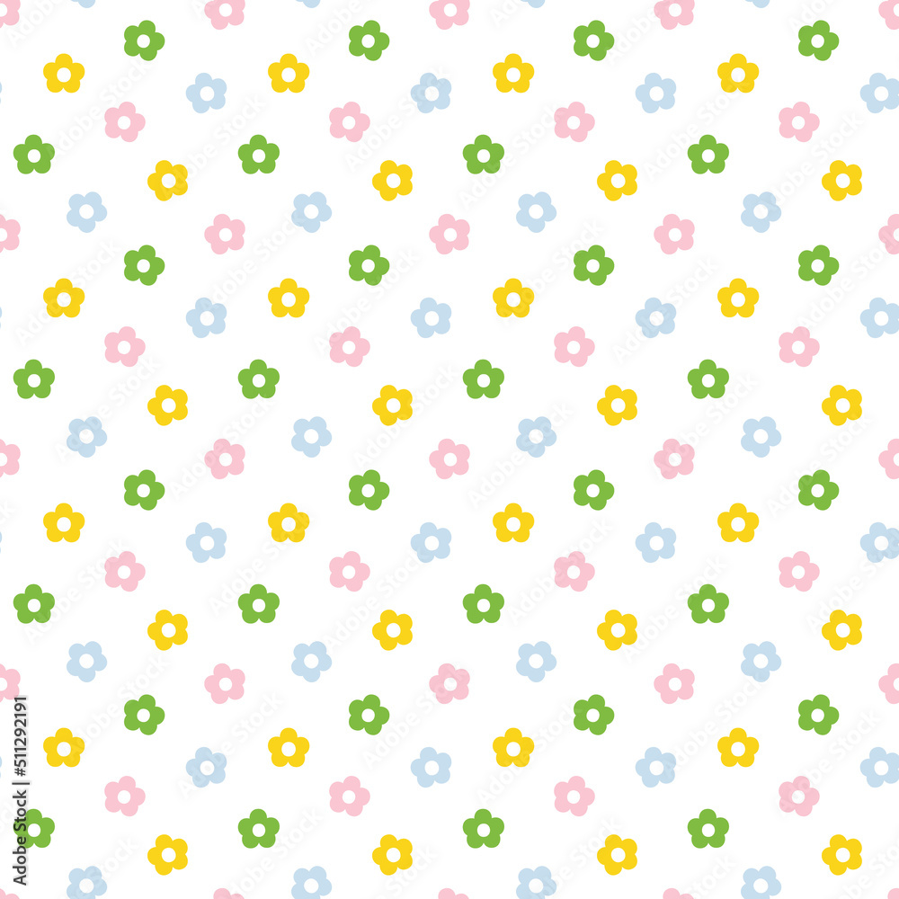 Cute and simple colorful flowers seamless pattern background for spring and summer design.

