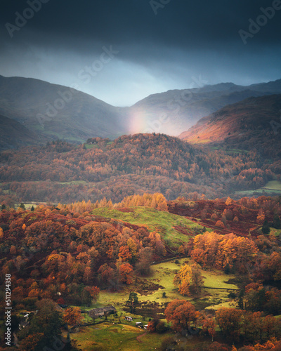 Rainbow in the English Lake District in Autumn.  Colourful Trees.  Hiking paradise © James