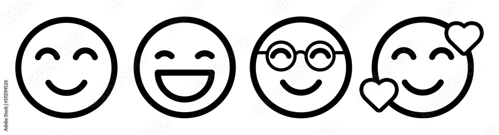 Happy smiley. Emoticon set. Smile trendy flat icon. Vector illustration. Happy smiley. Emoticon set. Smile trendy flat icon. Vector illustration.