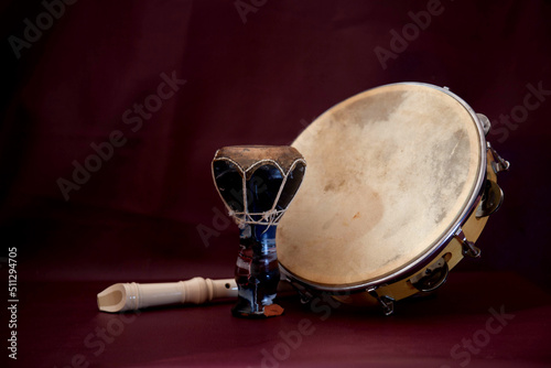 Middle Eastern Percussion Instruments, tar, derbouka, ney photo