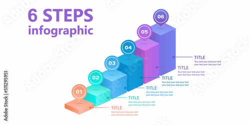 Business infographics. Ladder of four parallelepipeds. 6-step diagram. 3 D. Vector illustration.