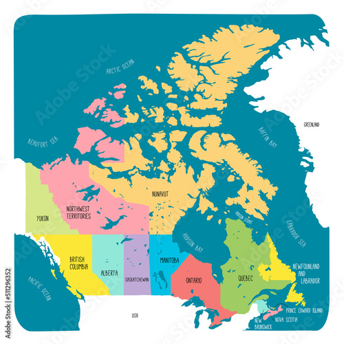 Hand drawn vector map of Canada. Sketch illustration with provinces and territories