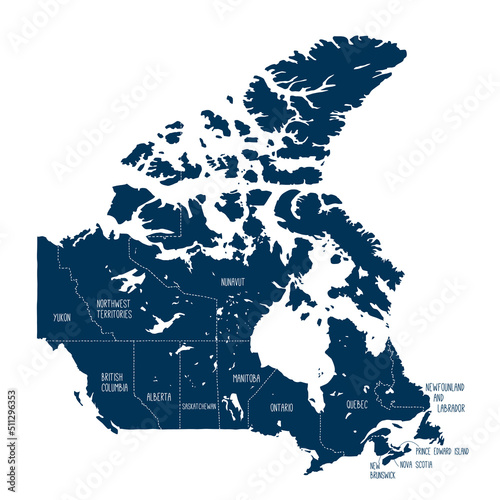 Hand drawn vector map of Canada. Sketch illustration with provinces and territories-final-aplanado copia photo