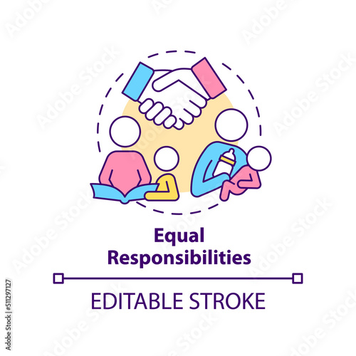 Equal responsibilities concept icon. Benefit of same-sex parenting abstract idea thin line illustration. Isolated outline drawing. Editable stroke. Arial, Myriad Pro-Bold fonts used