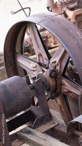 Rusty metal wheel on equipment