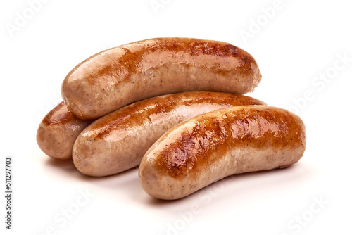 Grilled Munich Veal Sausages, isolated on white background.