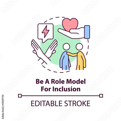 Be role model for inclusion concept icon. Show example. Supporting LGBT youth abstract idea thin line illustration. Isolated outline drawing. Editable stroke. Arial, Myriad Pro-Bold fonts used © bsd studio