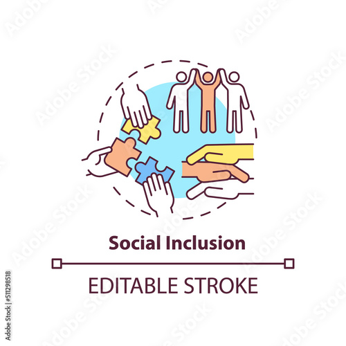 Social inclusion concept icon. Equal opportunities in society. LGBT program abstract idea thin line illustration. Isolated outline drawing. Editable stroke. Arial, Myriad Pro-Bold fonts used
