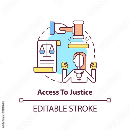 Access to justice concept icon. Equal protection under law. LGBT program abstract idea thin line illustration. Isolated outline drawing. Editable stroke. Arial, Myriad Pro-Bold fonts used