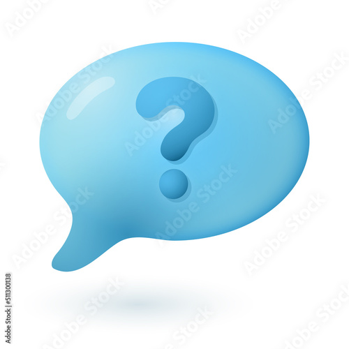 3d cartoon style speech bubble with question mark icon. Frequently asked questions or FAQ flat vector illustration. Communication, idea, discussion, information, problem concept