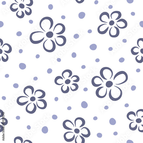 Vector seamless pattern with hand  drawn flowers. Gray and lilac elements on a white background. Can be used for wallpaper, gift wrapping, fabric and other materials.