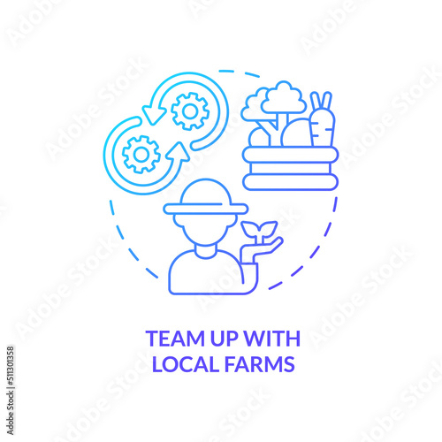 Team up with local farms blue gradient concept icon. Unique restaurant business abstract idea thin line illustration. Partnership with farmers. Isolated outline drawing. Myriad Pro-Bold font used