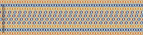 Stitch effect stripe vector seamless border. Hand drawn needlework looped needlework banner.Blue orange striped design.Folk art style embroidery stitching sewing geometric ribbon, trim.