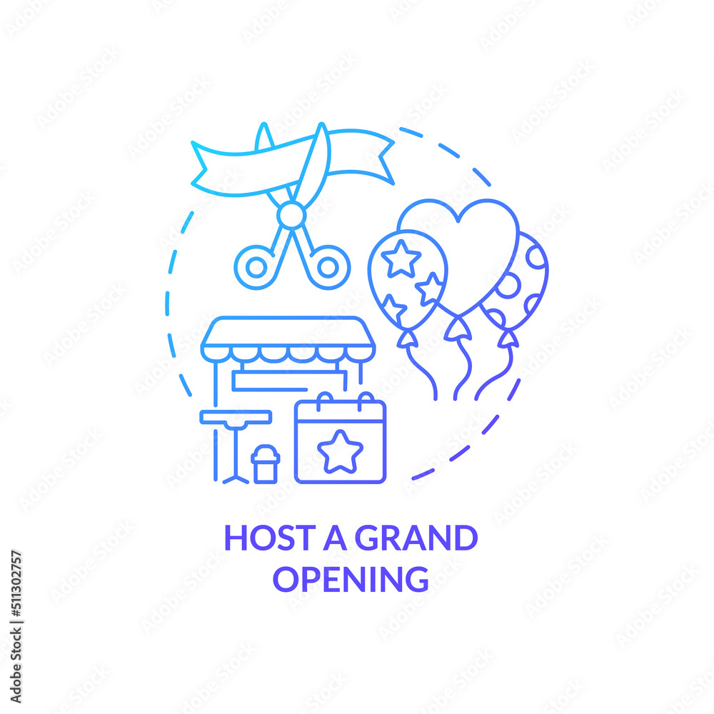 Host grand opening blue gradient concept icon. Effective restaurant advertisement abstract idea thin line illustration. Announcement. Isolated outline drawing. Myriad Pro-Bold font used Host grand opening blue gradient concept icon. Effective restaurant advertisement abstract idea thin line illustration. Announcement. Isolated outline drawing. Myriad Pro-Bold font used