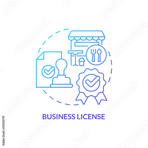 Business license blue gradient concept icon. Legitimize food service establishment abstract idea thin line illustration. Legal document. Isolated outline drawing. Myriad Pro-Bold font used